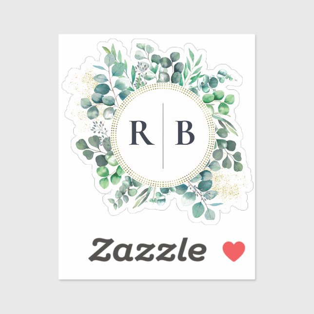 Eucalyptus Botanical Greenery Couple Monogram Sticker (Sheet)