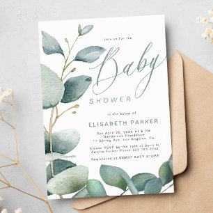 Eucalyptus botanical greenery foliage baby shower invitation
