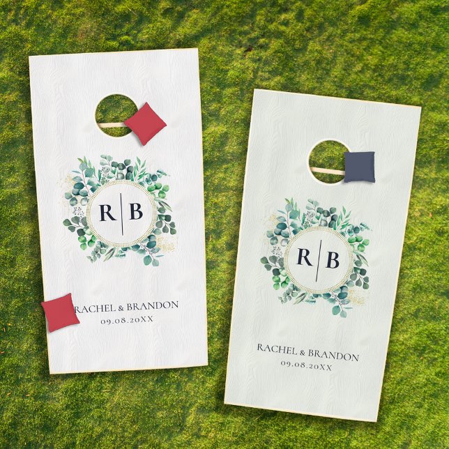 Eucalyptus Botanical Greenery Leaves Wedding Cornhole Set (Creator Uploaded)