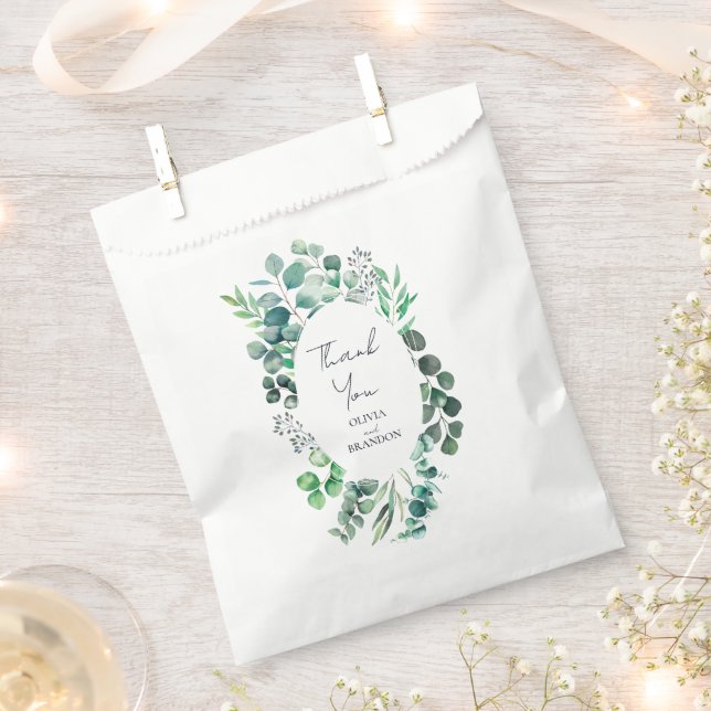 Eucalyptus Botanical Greenery Leaves Wedding Favor Bag (Clipped)