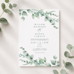 Eucalyptus Botanical Greenery Modern Wedding Invitation