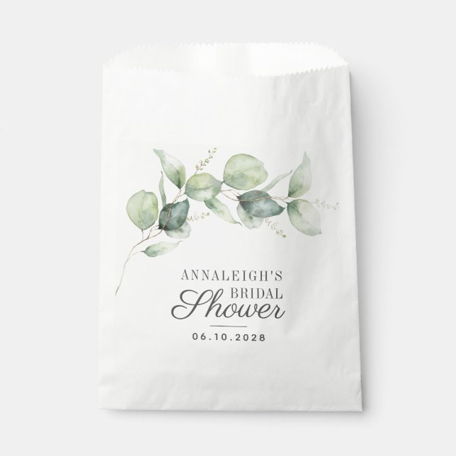 Eucalyptus Botanical Greenery Script Bridal Shower Favor Bag (Front)