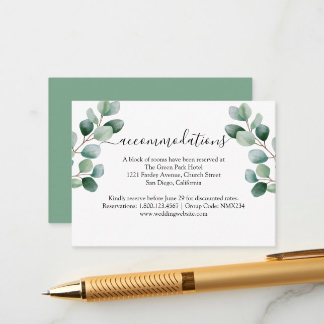 Eucalyptus Botanical Greenery  Wedding Enclosure Card (Front/Back In Situ)