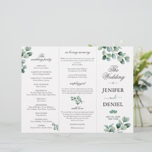 Eucalyptus Botanical Greenery Wedding Programme (Standing Front)