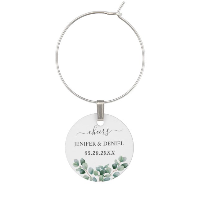 Eucalyptus Botanical Greenery  Wedding Wine Charm (Front)