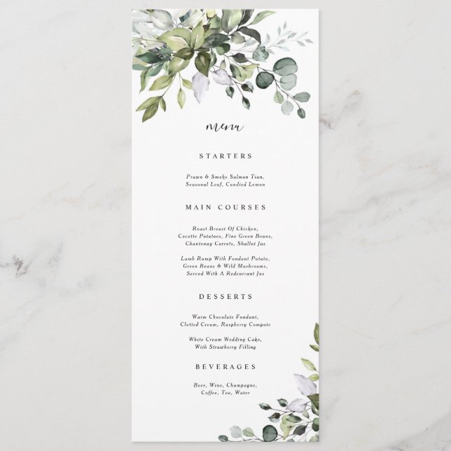 Eucalyptus Botanical Herbal Menu Card (Front)