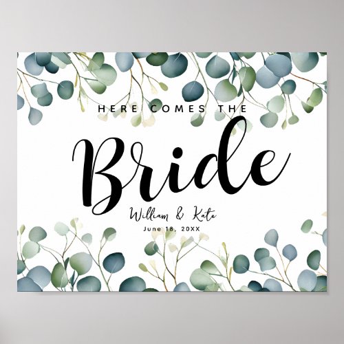 Eucalyptus botanical here comes the bride wedding poster