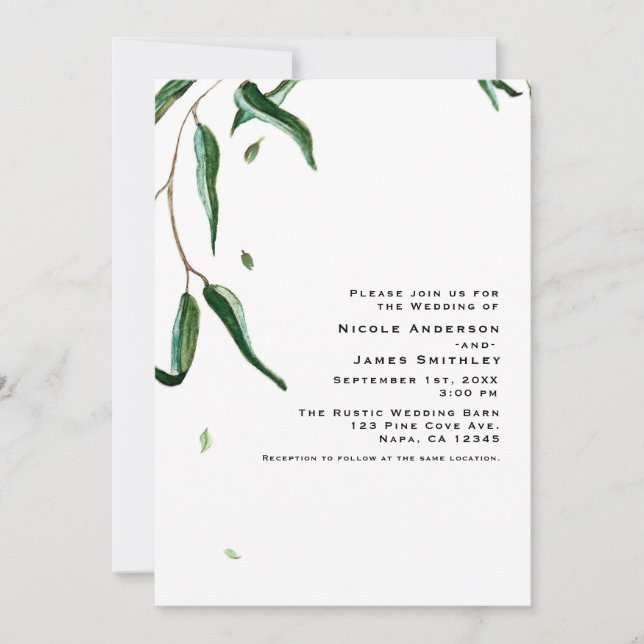 Eucalyptus Botanical Leaves Rustic Nature Wedding Invitation (Front)