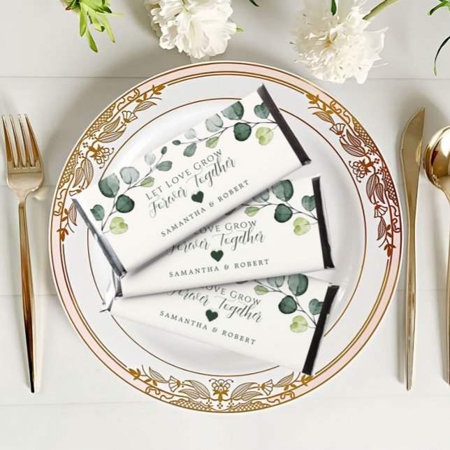 Eucalyptus Botanical Let Love Grow Wedding Hershey Bar Favors (wedding chocolate favors)
