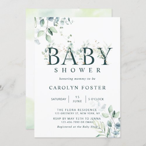 Eucalyptus Botanical Letter Baby Shower Invitation
