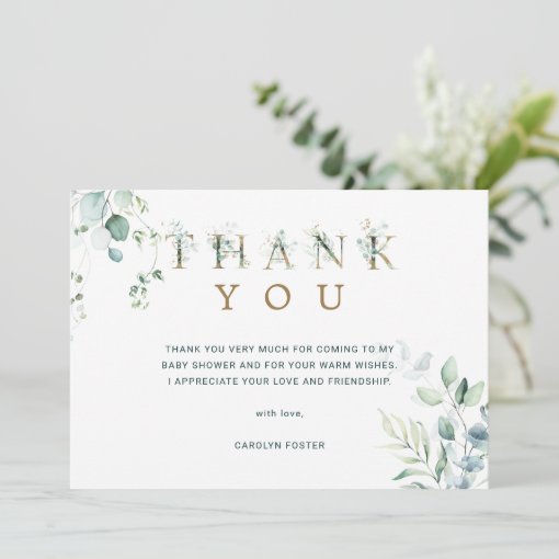 Eucalyptus Botanical Letter Baby Shower Thank You Card | Zazzle