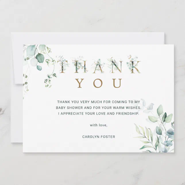 Eucalyptus Botanical Letter Baby Shower Thank You Card | Zazzle