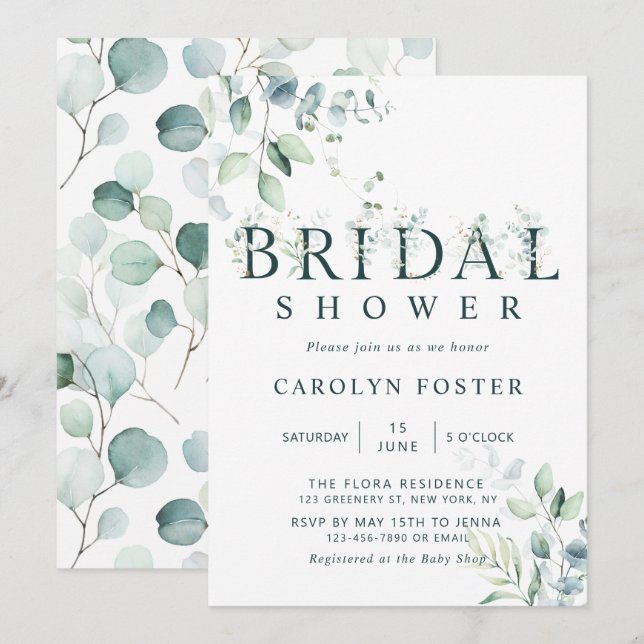 Eucalyptus Botanical Letter Bridal Shower Invitation (Front/Back)