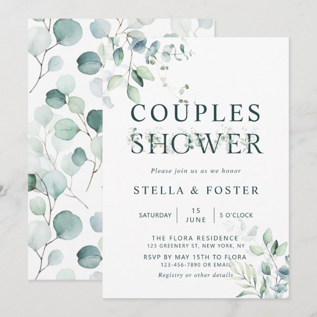 Eucalyptus Botanical Letter Couples Shower Invitation (Front/Back)
