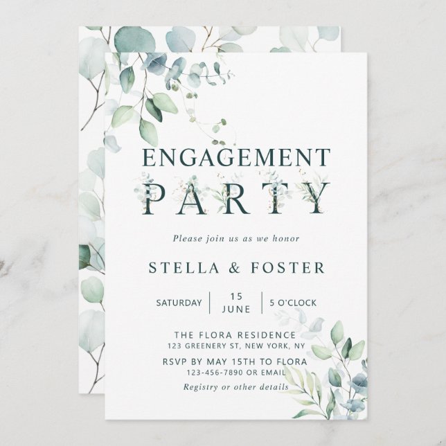 Eucalyptus Botanical Letter Engagement Party Invitation (Front/Back)