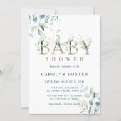Eucalyptus Botanical Letter Gold Baby Shower Invitation (Front)