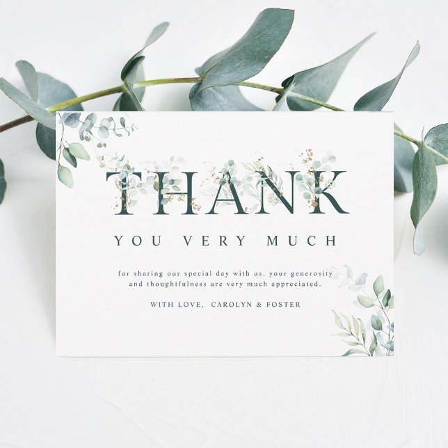 Eucalyptus Botanical Letter Green & White Thank You Card (Creator Uploaded)