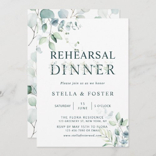 Eucalyptus Botanical Letter Rehearsal Dinner Invitation