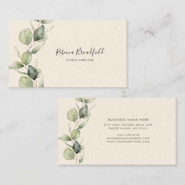 Eucalyptus Botanical Minimalist Script Artist Business Card (Front/Back)