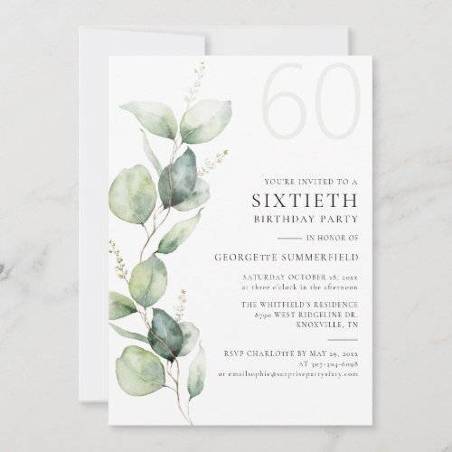 Eucalyptus Botanical Mom 60th Birthday Invitation