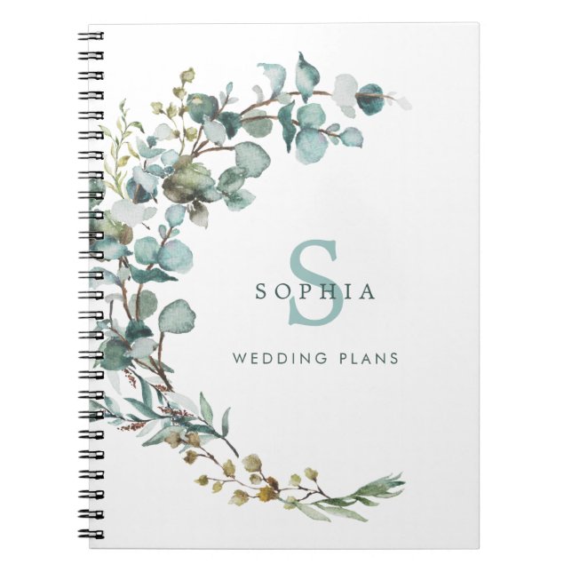 Eucalyptus Botanical Monogram Wedding Notebook (Front)