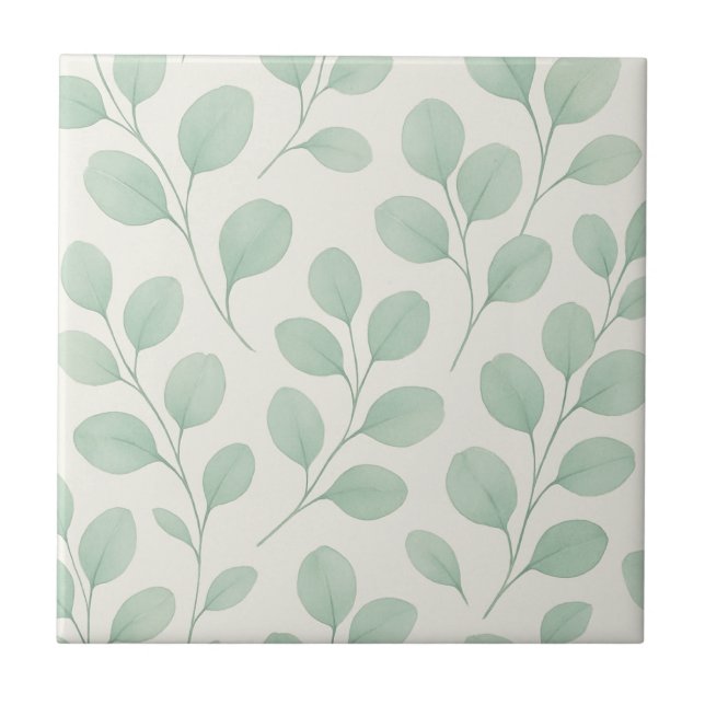 Eucalyptus Botanical Pattern Ceramic Tile (Front)