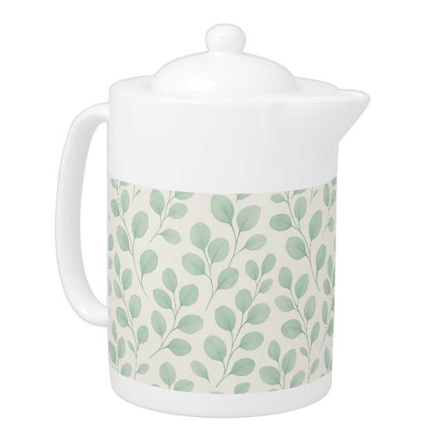 Eucalyptus Botanical Pattern Teapot (Left)