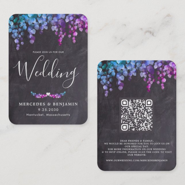 Eucalyptus Botanical QR Code Chalkboard Wedding Enclosure Card (Front/Back)