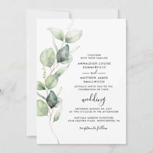 Eucalyptus Botanical QR Code Minimal Wedding Invitation