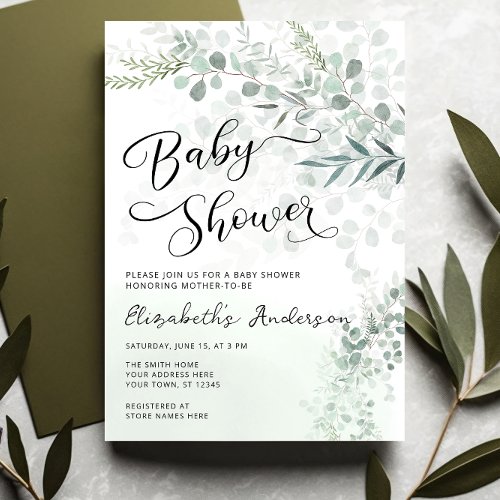Eucalyptus Botanical Sage Green Baby Shower Invitation