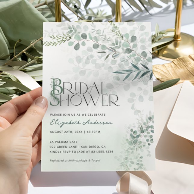 Eucalyptus Botanical Sage Green Bridal Shower Invitation (Creator Uploaded)