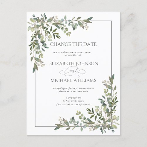 Eucalyptus Botanical Sage Green Change The Date Ho Holiday Postcard