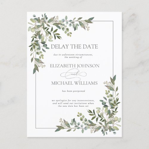 Eucalyptus Botanical Sage Green Delay The Date Holiday Postcard