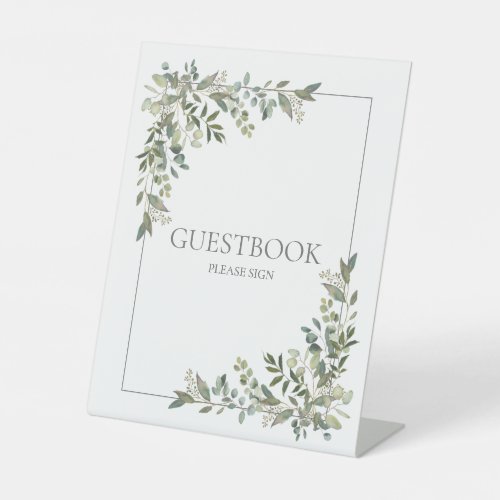 Eucalyptus Botanical Sage Green Guestbook Pedestal Sign