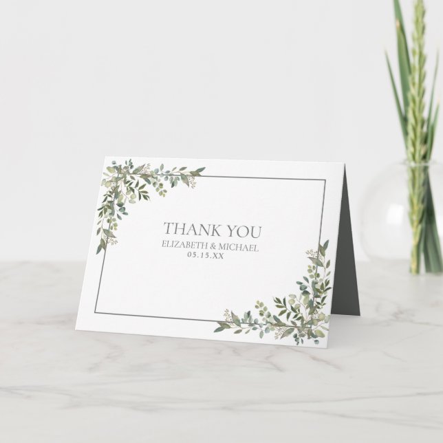 Eucalyptus Botanical Sage Green Photo Thank You Card (Front)