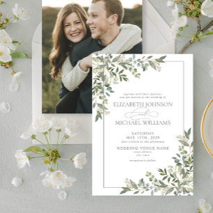 Eucalyptus Botanical Sage Green Photo Wedding Invitation