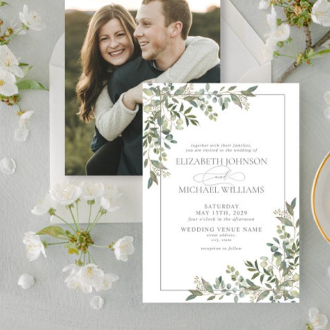 Eucalyptus Botanical Sage Green Photo Wedding Invitation (Creator Uploaded)