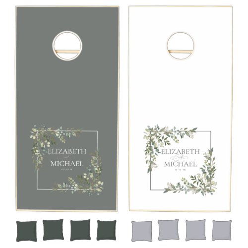 Eucalyptus Botanical Sage Green Wedding Cornhole Set