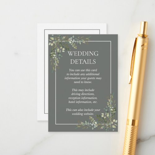 Eucalyptus Botanical Sage Green  Wedding Details E Enclosure Card