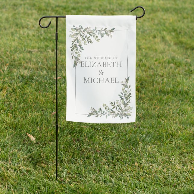 Eucalyptus Botanical Sage Green Wedding Garden Flag (In SItu)