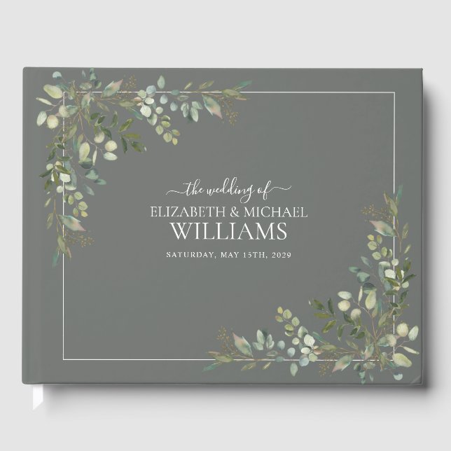 Eucalyptus Botanical Sage Green Wedding Guest Book (Front)