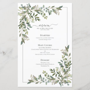 Eucalyptus Botanical Sage Green Wedding Menu