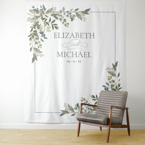 Eucalyptus Botanical Sage Green Wedding Photo Tapestry