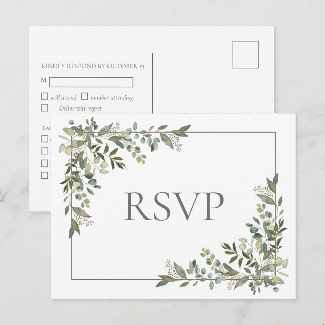 Eucalyptus Botanical Sage Green Wedding RSVP Invit Invitation Postcard (Front/Back)