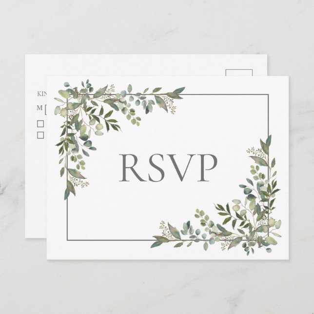 Eucalyptus Botanical Sage Green Wedding RSVP Invitation Postcard (Front/Back)