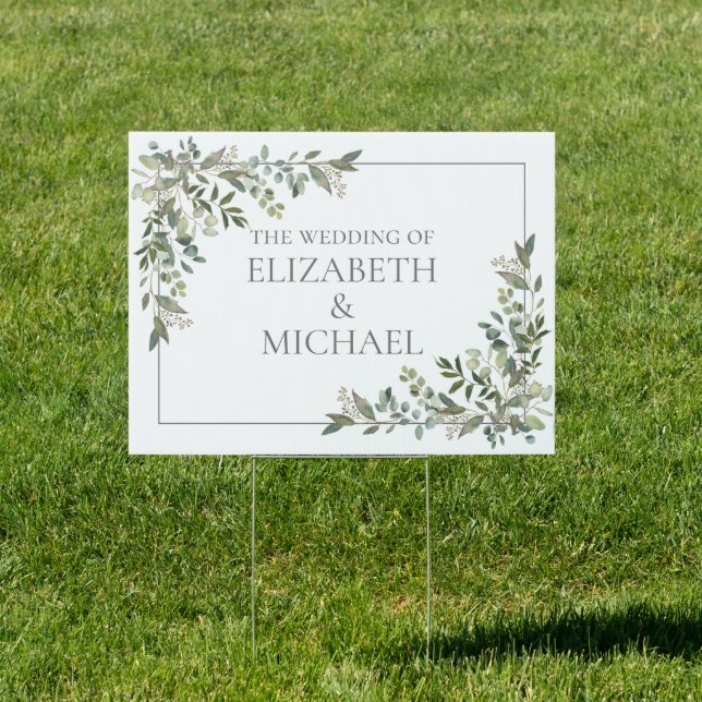 Eucalyptus Botanical Sage Green Wedding Sign (Insitu)