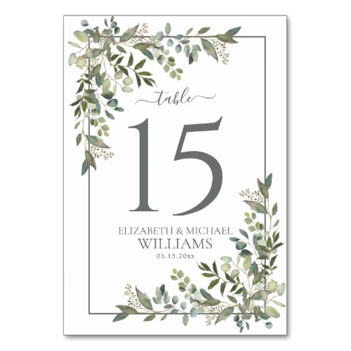 Eucalyptus Botanical Sage Green Wedding Table Number