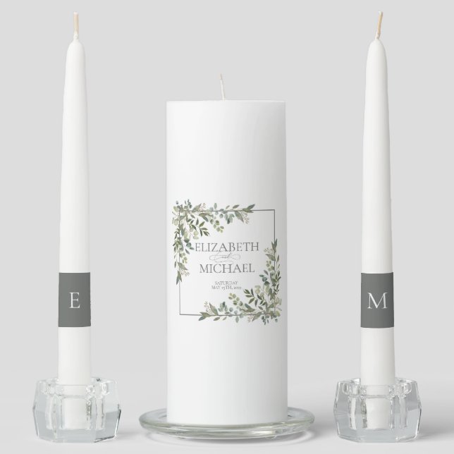 Eucalyptus Botanical Sage Green Wedding Unity Cand Unity Candle Set (Front)