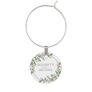 Eucalyptus Botanical Sage Green Wedding Wine Charm