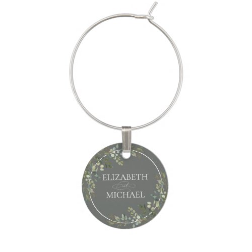 Eucalyptus Botanical Sage Green Wedding Wine Charm